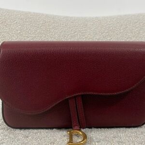 Authentic Pre-Owned Dior Medium Saddle Pouch with Chain Burgundy Goatskin